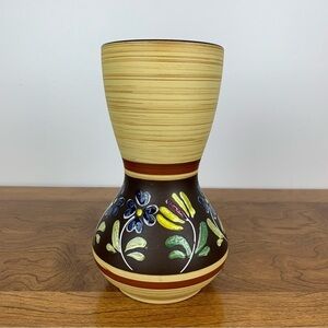 German Pottery Vase Blue Yellow Flowers Stamped 158 22 Germany Vintage Stripes